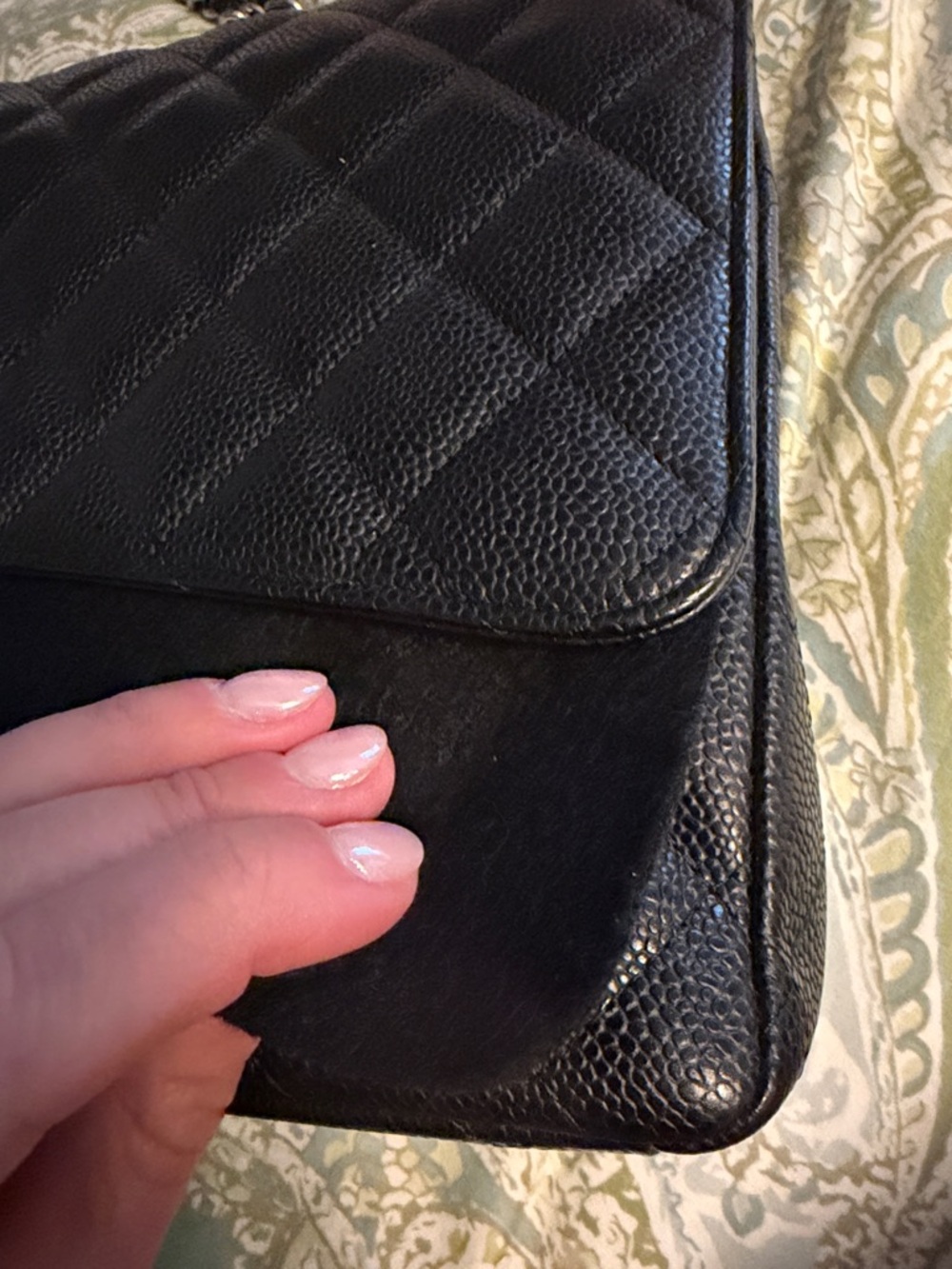 CHANEL Black Quilted Jumbo Leather Flap Shoulder Bag with Chain Strap- Caviar - Picture 16 of 16